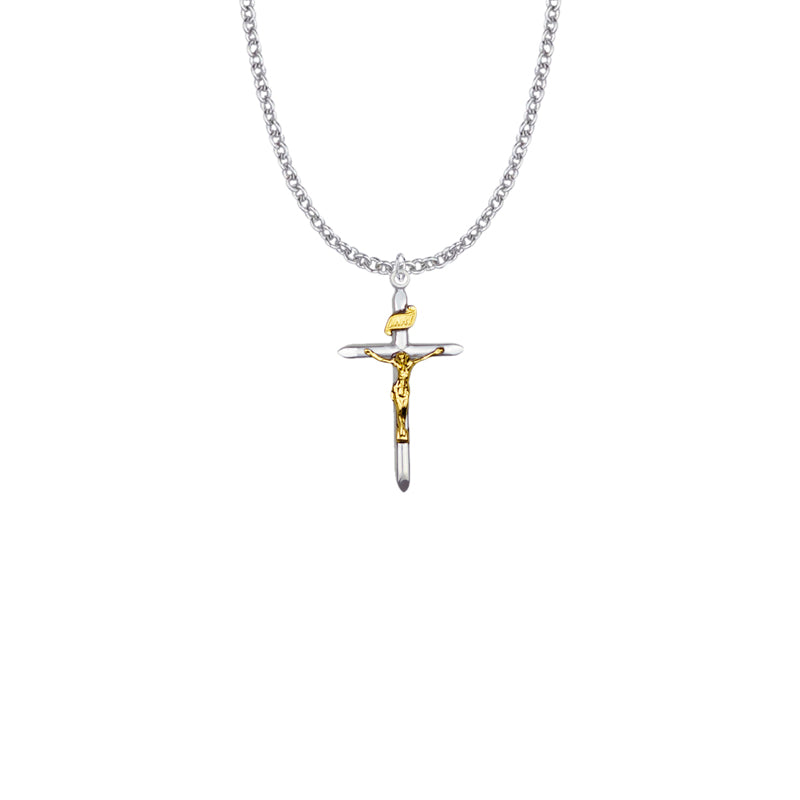 Two-Tone Sterling Silver Pointed Tube Crucifix Necklace