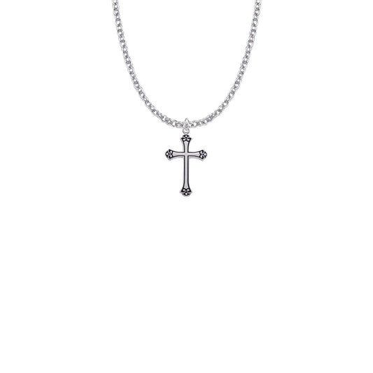 Sterling Silver Antiqued Budded Ends Cross Necklace