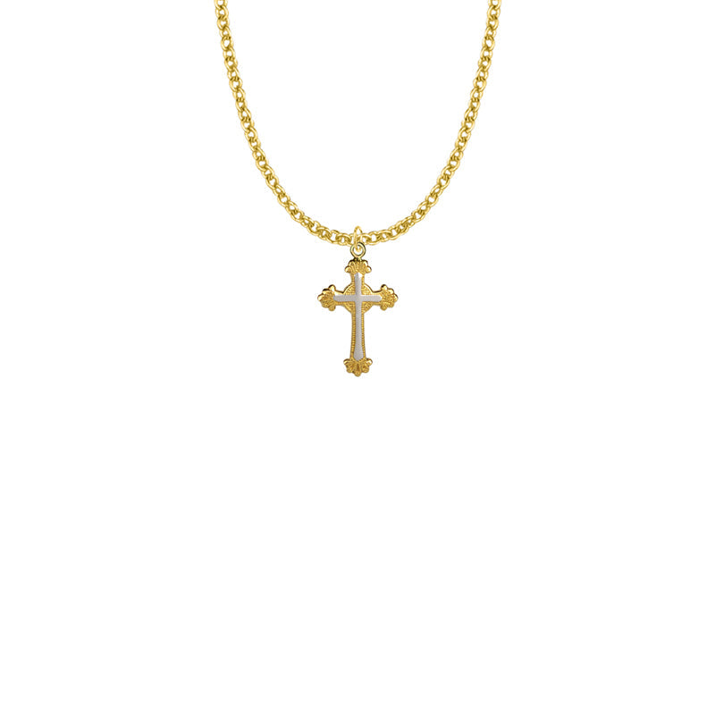 Two-Tone Gold Plated Over Sterling Silver Scroll Ends Cross Necklace
