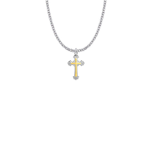 Two-Tone Sterling Silver Scroll Ends Cross Necklace