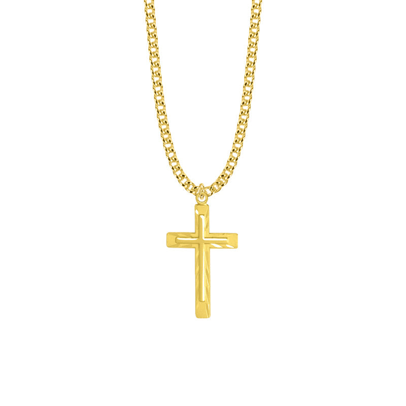 Gold Plated Over Sterling Silver Diamond Engraved Inner Cross Necklace