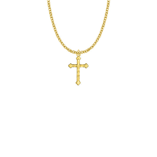 Gold Plated Over Sterling Silver Budded Ends Cross Necklace
