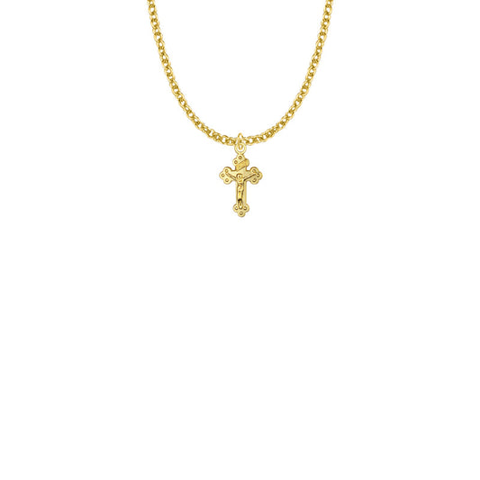 5/8 Inch Gold Plated Over Sterling Silver Small Budded Ends Crucifix Necklace