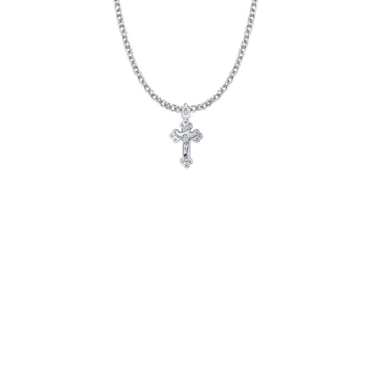 5/8 Inch Sterling Silver Small Budded Ends Crucifix Necklace