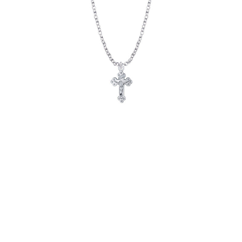 5/8 Inch Sterling Silver Small Budded Ends Crucifix Baby Necklace