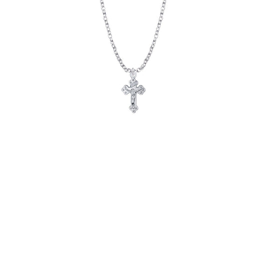 5/8 Inch Sterling Silver Small Budded Ends Crucifix Baby Necklace