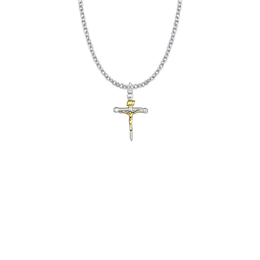 Two-Tone Sterling Silver Nail Crucifix Necklace