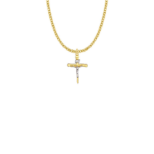 Two-Tone Gold Plated Over Sterling Silver Nail Crucifix Necklace