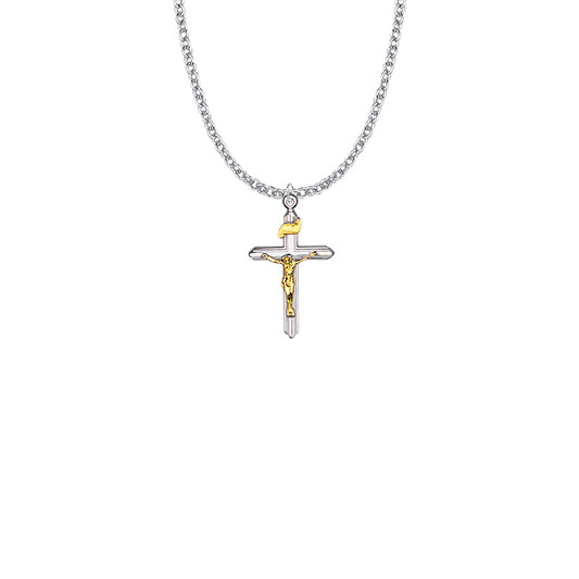 Two-Tone Sterling Silver Lined Crucifix Necklace