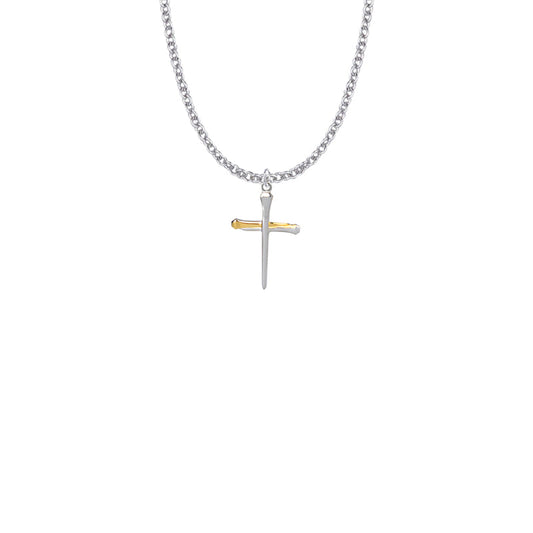 Two-Tone Sterling Silver Nail Cross Necklace
