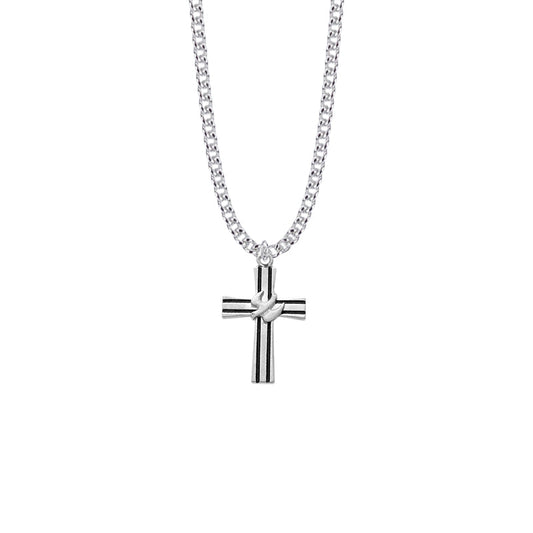 Sterling Silver Antiqued Lined Cross Necklace