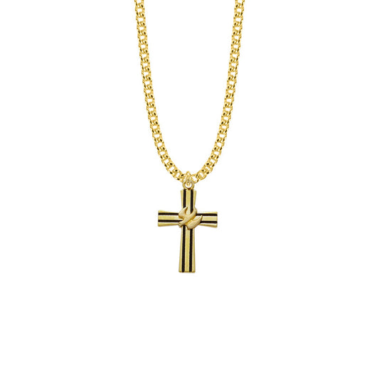 Gold Plated Over Sterling Silver Antiqued Lined Cross Necklace