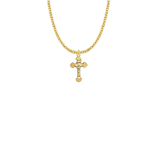 Two-Tone Gold Plated Over Sterling Silver Budded Ends Decorative Crucifix Necklace