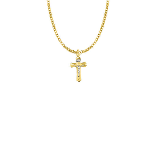 Two-Tone Gold Plated Over Sterling Silver Small Brushed Crucifix Necklace