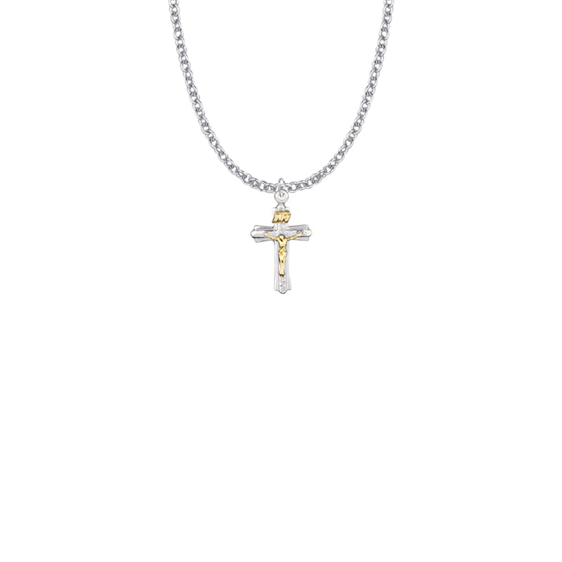 Two-Tone Sterling Silver Small Brushed Crucifix Necklace