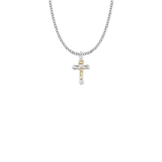 Two-Tone Sterling Silver Small Brushed Crucifix Necklace