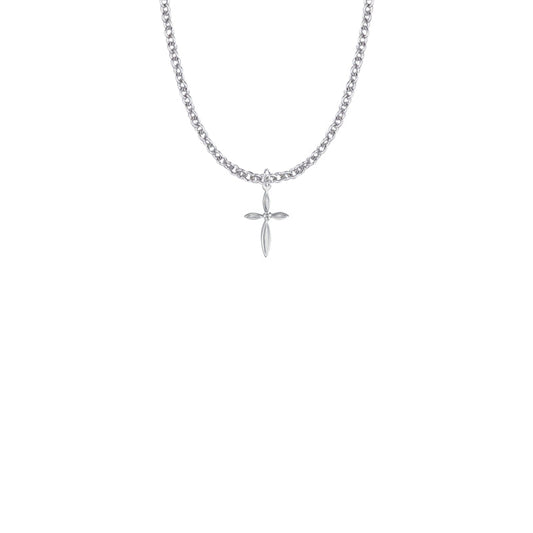 Sterling Silver Oval Ends Cross Necklace with Cubic Zirconia Stone