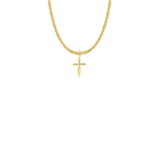 Gold Plated Over Sterling Silver Oval Ends Cross Necklace with Cubic Zirconia Stone