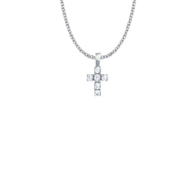 5/8 Inch Sterling Silver Cross Necklace with Crystal Cubic Zirconia Stones
