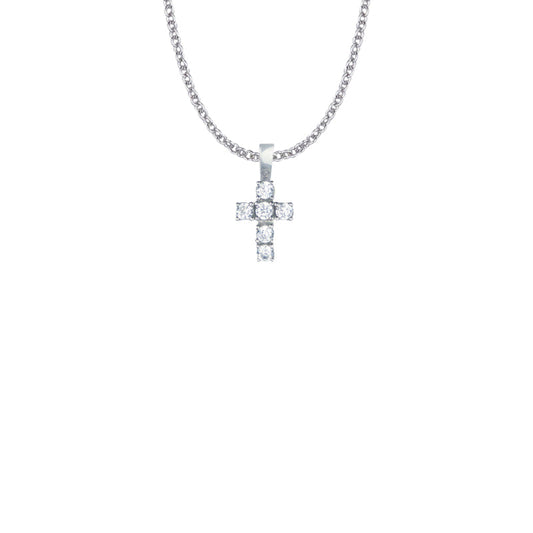 5/8 Inch Sterling Silver Cross Necklace with Crystal Cubic Zirconia Stones