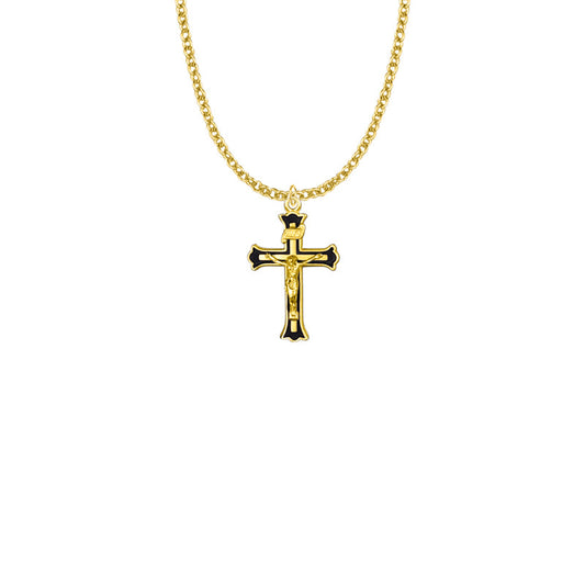 Gold Plated Over Sterling Silver Black Border Crucifix Necklace