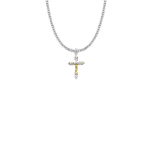 Two-Tone Sterling Silver Wheat Crucifix Necklace