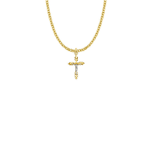 Two-Tone Gold Plated Over Sterling Silver Wheat Crucifix Necklace