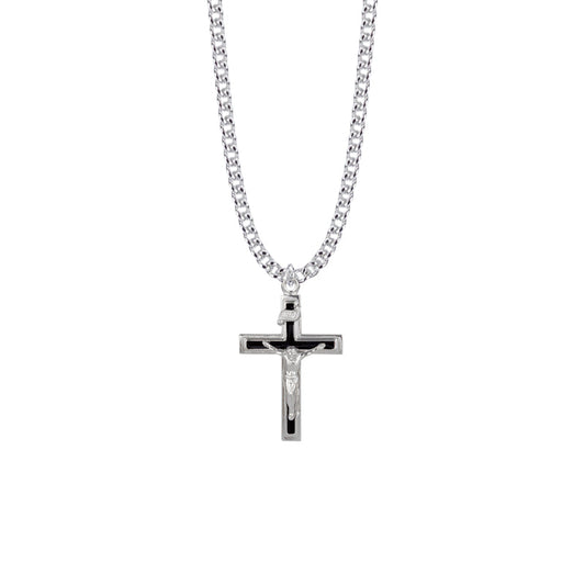 Sterling Silver Black Enamel Crucifix Necklace