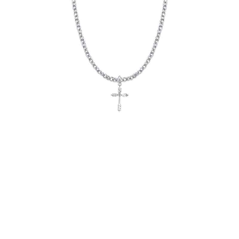 Sterling Silver Wheat Ends Cross Necklace with Cubic Zirconia Stone