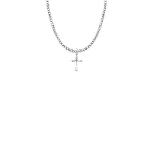 Sterling Silver Wheat Ends Cross Necklace with Cubic Zirconia Stone