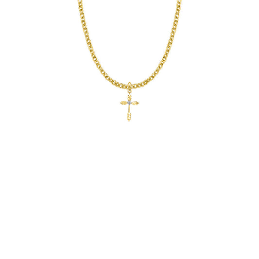 Gold Plated Over Sterling Silver Wheat Ends Cross Necklace with Cubic Zirconia Stone