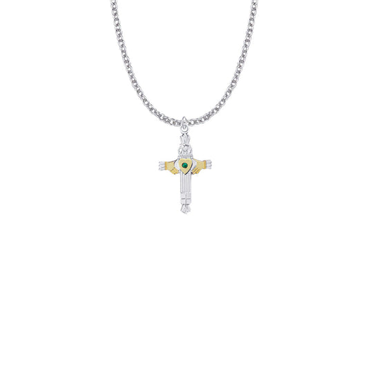 Two-Tone Sterling Silver Claddagh Cross Necklace