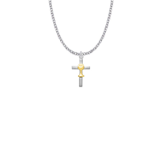 Two-Tone Sterling Silver Cross Necklace with Chalice