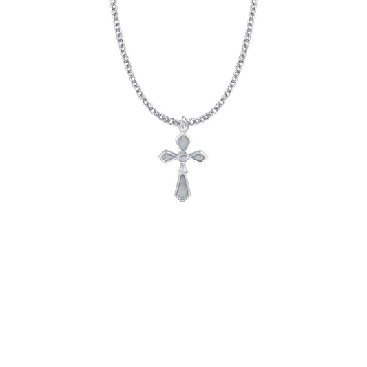 Sterling Silver and Enameled Pointed Ends Cross Necklace with Chalice