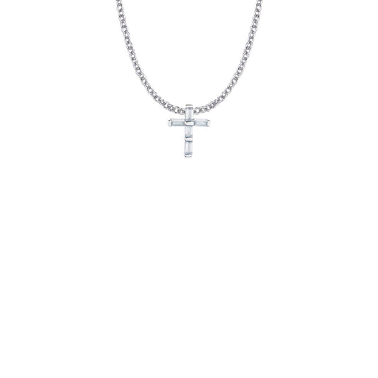 9/16 Inch Sterling Silver Crystal Cubic Zirconia Cross Necklace