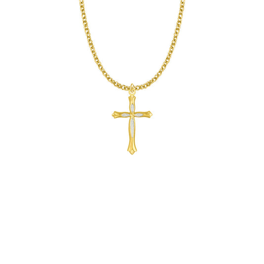Two-Tone Gold Plated Over Sterling Silver Budded Ends Cross Necklace