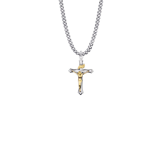 Two-Tone Sterling Silver Budded Crucifix Necklace