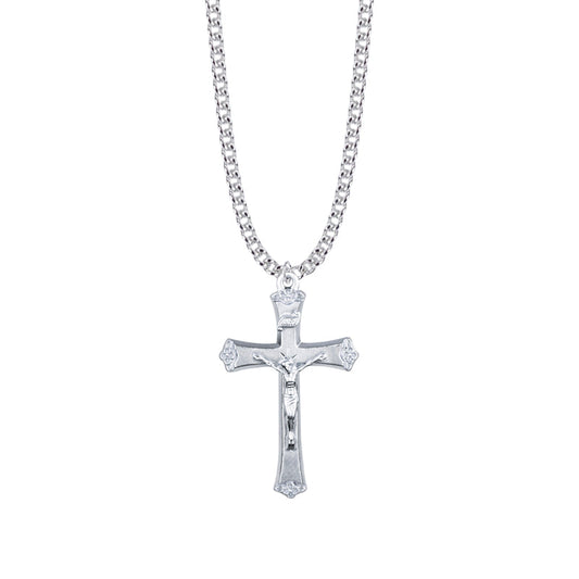 1-9/16 Inch Sterling Silver Decorative Budded Ends Crucifix Necklace