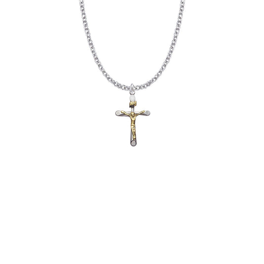 Two-Tone Sterling Silver Tube Crucifix Necklace