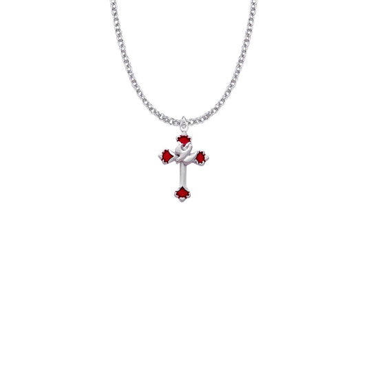Sterling Silver and Enameled Budded Ends Dove and Cross Necklace