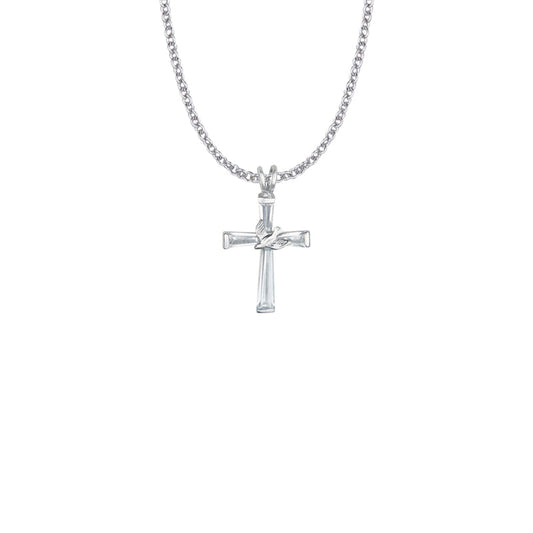 Sterling Silver Dove on Crystal Baguette Cross Necklace