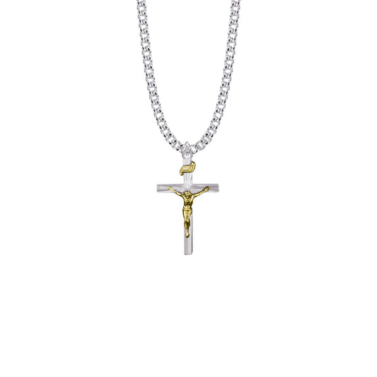 Two-Tone Sterling Silver Starburst Crucifix Necklace