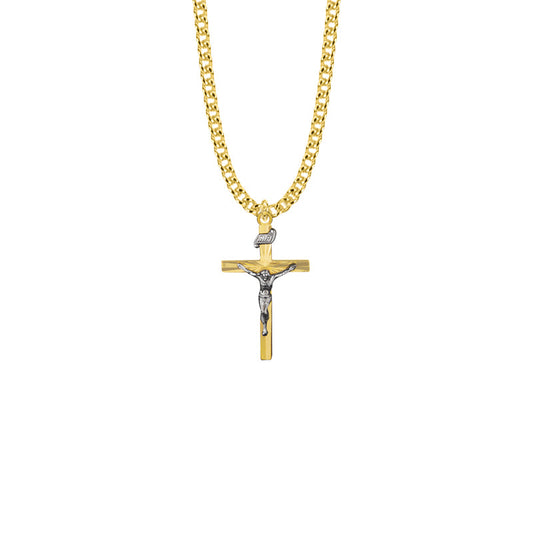 Two-Tone Gold Plated Over Sterling Silver Starburst Crucifix Necklace