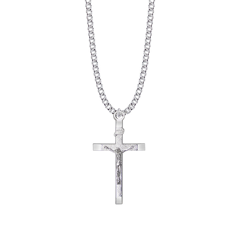 1-9/16 Inch Sterling Silver Brushed Crucifix Necklace