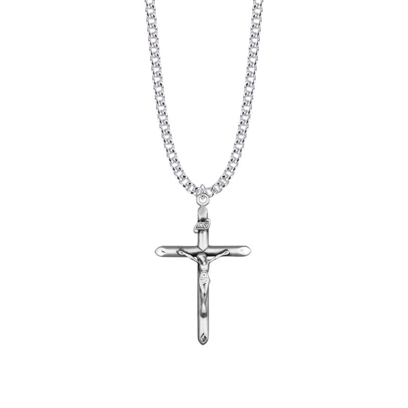 1-1/2 Inch Sterling Silver Tube Crucifix Necklace