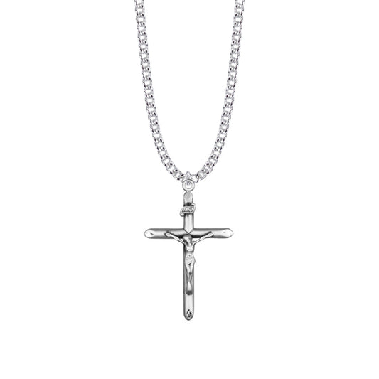 1-1/2 Inch Sterling Silver Tube Crucifix Necklace