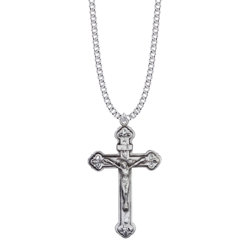 1-Sterling Silver Clover Ends Crucifix Necklace