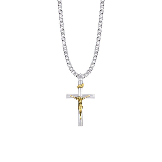 Two-Tone Sterling Silver Flared Ends Crucifix Necklace