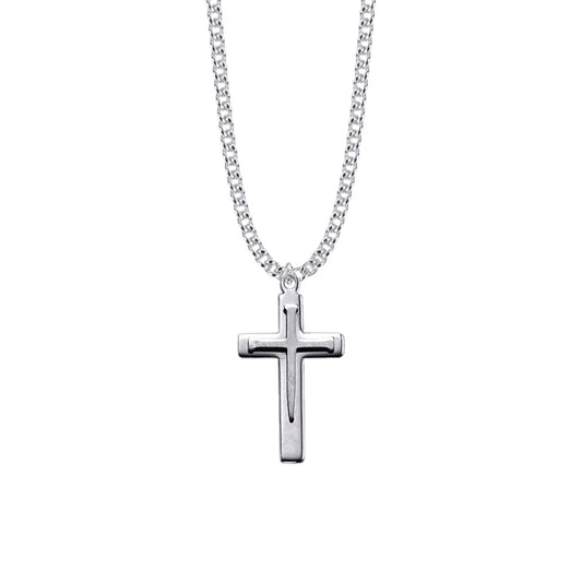 1-5/16 Inch Sterling Silver Overlaid  Nail Cross Necklace