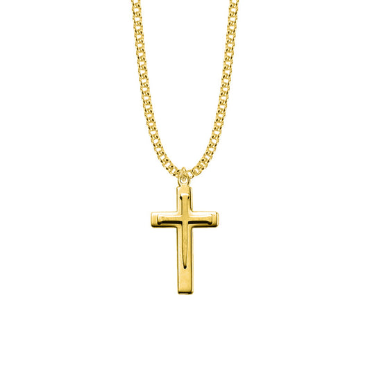 1-5/16 Inch Gold Plated Over Sterling Silver Overlaid  Nail Cross Necklace